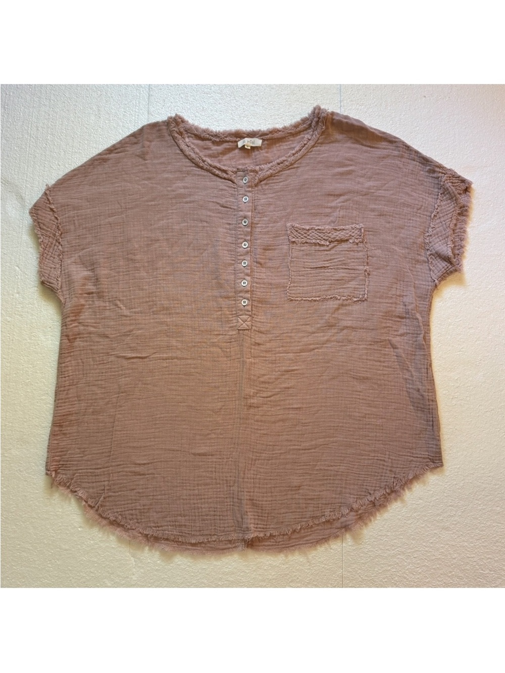 La Miel Crinkled Gauze Henley Tunic Women's Small